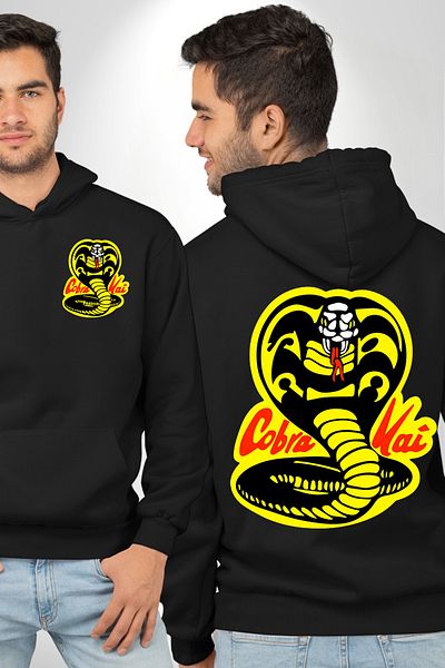 Angemiel Παιδικό φούτερ Cobra Kai Karete - Λογότυπο φιδιού, μαύρη κουκούλα, στάμπα τσέπης και πλάτης, Unisex
