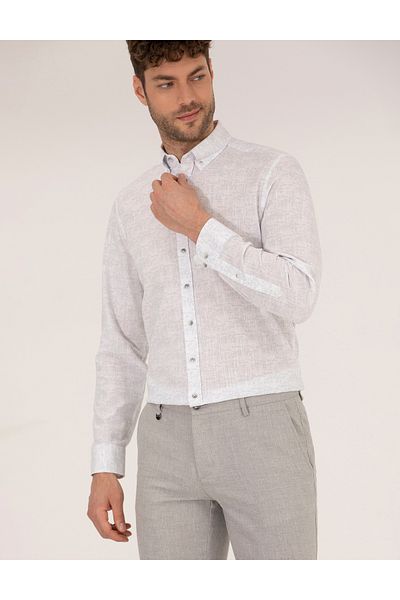Pierre Cardin Ανοιχτό γκρι Slim Fit μακρυμάνικο πουκάμισο 50265072-vr001