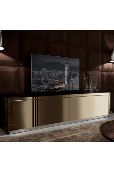 LUXURY VİLLA Luxury Villa Luxury Bronz Aynalı Tv Sehpası 172x40 Yükseklik 55cm