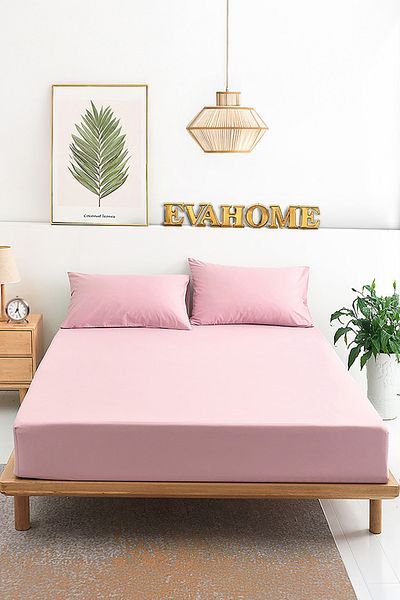 EVA Nova Series Pink Color Cotton Fitted Elastic Sheet Pillowcase