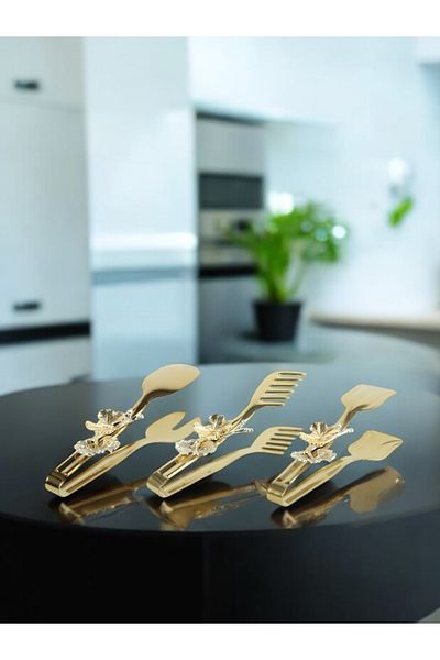 EVSTYLE Gold Colored Butterfly Triple Tongs Set