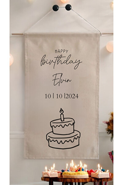 Puppetzzz Doğum Günü Flaması Arka Fon Afiş Kişiye Özel isimli 70x45 Canvas Kumaş