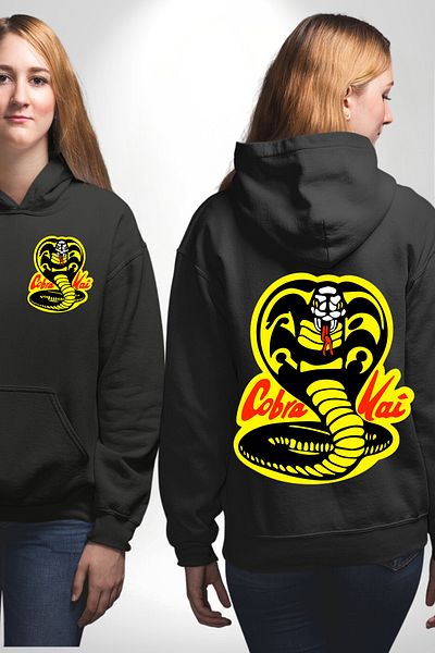 Angemiel Παιδικό φούτερ Cobra Kai Karete - Λογότυπο φιδιού, μαύρη κουκούλα, στάμπα τσέπης και πλάτης, Unisex