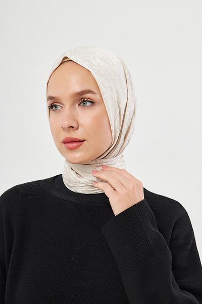Scarf Zebra Patterned Gi Shine Jacquard Shawl - Stone Cream