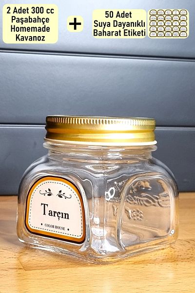 Paşabahçe 2 Pieces Pasabahce Spice Bowl Homemade Collection Glass Jar 300Cc and Spice Sticker Set