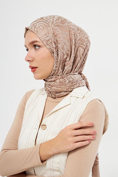 Scarf Gi Shine Jacquard Diagonale Shawl - Brown Beige