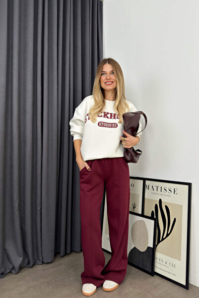 Sue Store Set de trening oversize cu ridicare alb burgundy