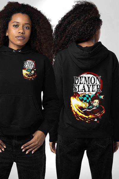 Angemiel Demon Slayer Demon Slayer Anime Patterned Black Hooded Sweatshirt - Unisex