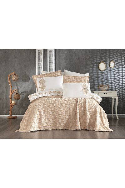 Şekerbibi Liya 9 Pieces - Pique Cappuccino Duvet Cover Set