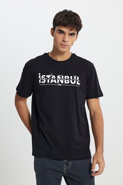 Lee Μαύρο T-Shirt με λαιμόκοψη 100% βαμβάκι με κανονική εφαρμογή