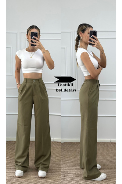 ADELLA BUTİK Kadın  double kumaş bel lastik detay palazzo pantolon
