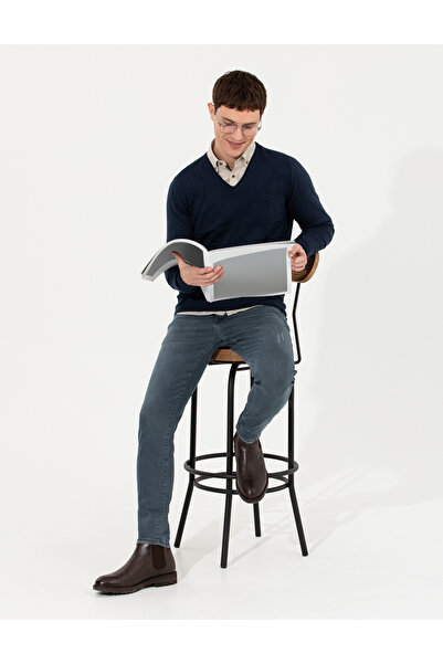 Pierre Cardin Pulover tricotat slim fit, albastru marin, cu decolteu în V 502...