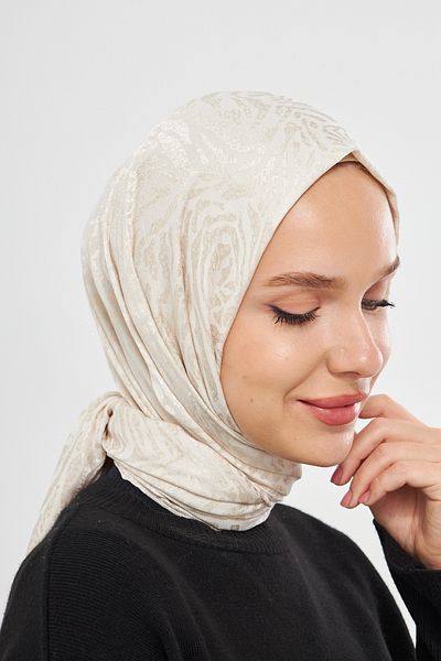 Scarf Zebra Patterned Gi Shine Jacquard Shawl - Stone Cream