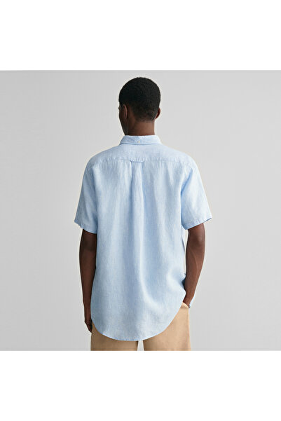 Gant Erkek Mavi Regular Fit Düğmeli Yaka Keten Gömlek
