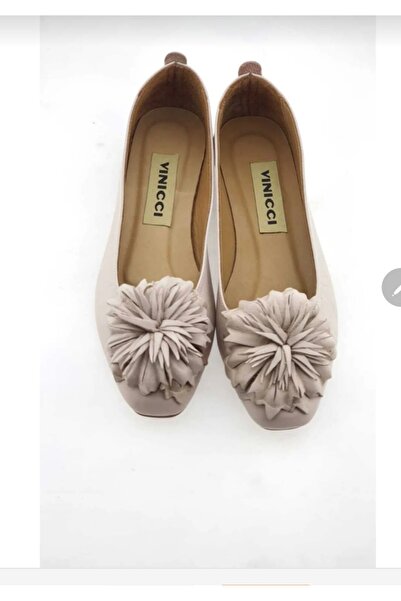 VİNİCCİ AYAKKABI Hakiki Deri Çiçekli Pudra Babet