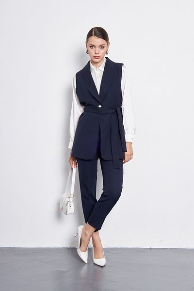 SIMO CLUB Women's Shawl Collar Single Button Front Belted Vest
