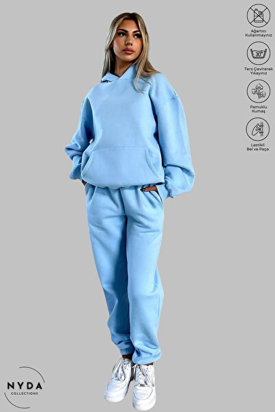 Nyda Collections Φούτερ με κουκούλα και ελαστικό φούτερ με τσέπες Casual Raster Oversize βαμβακερή φόρμα