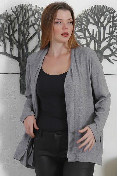 Chiccy Italian Gray Kimono Collar Long Sleeve Non-Closing Double Pocket Casual Knitwear Cardigan