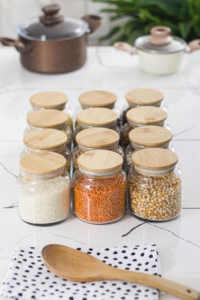 Albergio 12-Piece Bamboo Lid Vacuum Small Size Glass Jar Storage Container 500ml