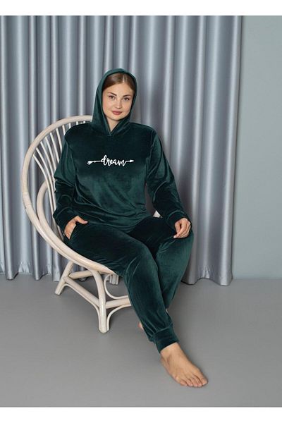 Lady Lingerie Set de pijamale de damă din catifea cu mânecă lungă cu glugă