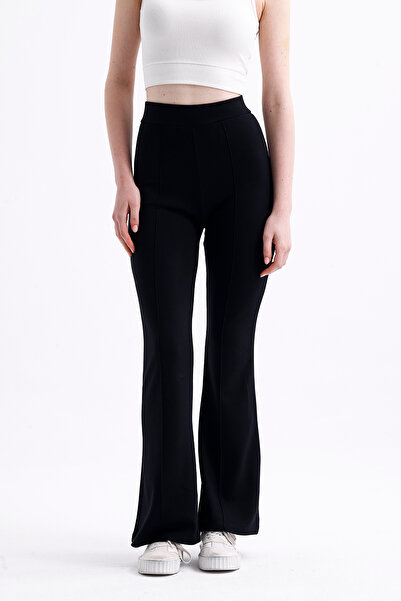 Warasiva Μαύρο ύφασμα Modal Ψηλόμεσο Lycra Γυναικείο Παντελόνι Κολάν - Ribbed...