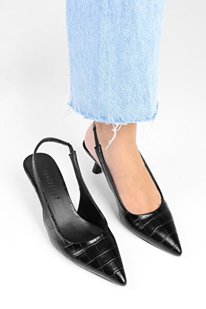 Shoeberry Dámské jehlové boty Avey Black se vzorem krokodýla