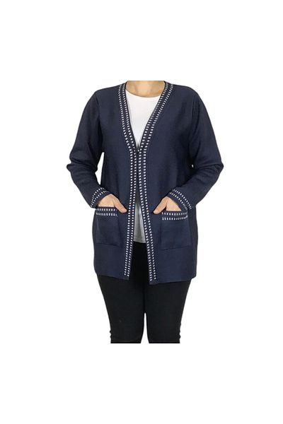 ECE GİYİM Women's Front Agraphy Pocket Patterned Thick Winter Cardigan