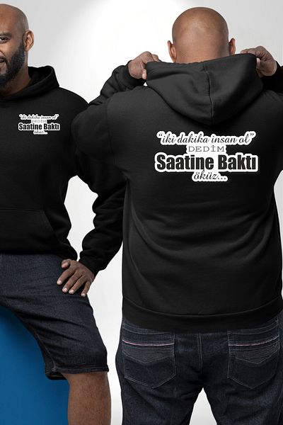 Angemiel Unisex Black Hooded Sweatshirt - Two Minutes I Said Be Human Were Written on Her Clock, Pocket Back Printed