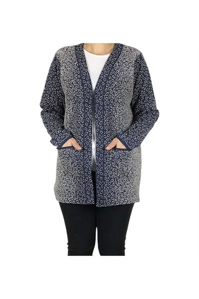 ECE GİYİM Women's Front Agraphy Pocket Patterned Thick Winter Cardigan