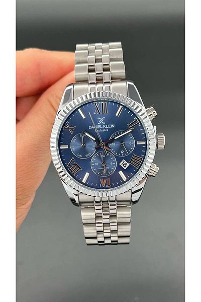 Daniel Klein Exclusive Men's Wristwatch 3 Atm Waterproof Silver & Navy Blue Color