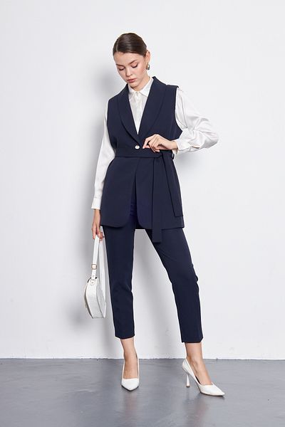 SIMO CLUB Women's Shawl Collar Single Button Front Belted Vest