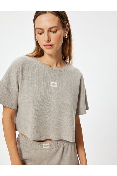Koton Comfortable Texture Crop Pijama Top - Κοντό μανίκι, Crew Neck
