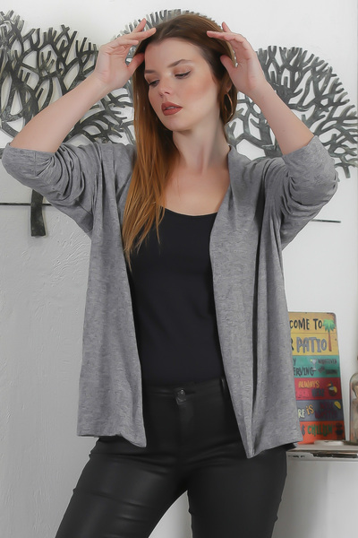 Chiccy Italian Gray Kimono Collar Long Sleeve Non-Closing Double Pocket Casual Knitwear Cardigan