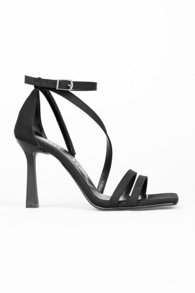 Shoeberry Women's Mules Black Satin Heeled Shoes