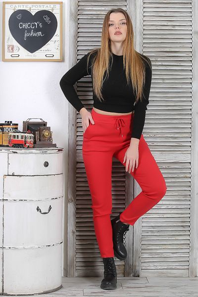 Chiccy Nar Çiçek Elastic and Tied Waist Skinny Leg Casual Woven Trousers