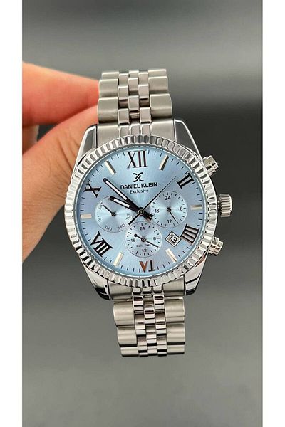 Daniel Klein Exclusive Men's Wristwatch 3 Atm Waterproof Silver & Turquoise Color
