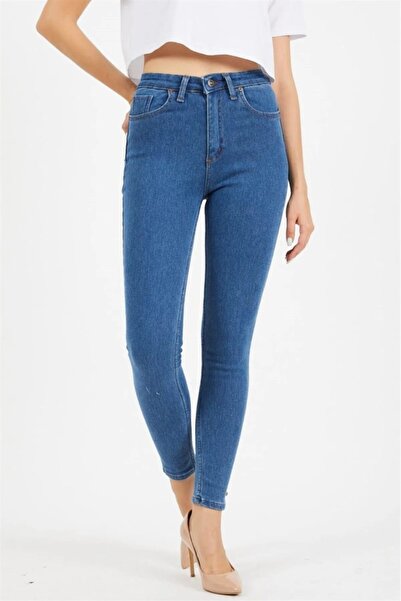 SANTA BELLA Blugi skinny albaștri cu talie înaltă - Blugi de damă din Lycra f...