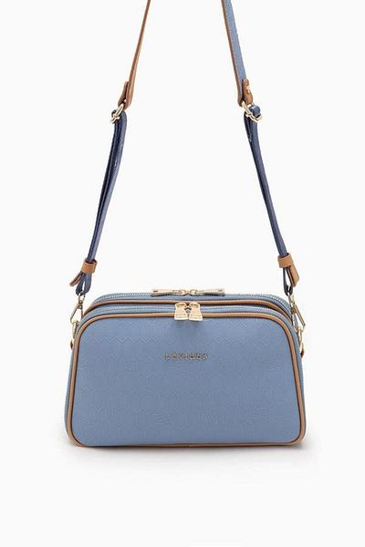 Levidor 930044   Blue Double Zipper Honeycomb Printed Shoulder Bag