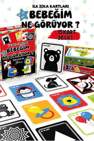 Bunbaza Bebeğim Ne Görüyor İlk Zeka Kartlarım Flash Kart Yüksek Kontrastlı 30 KART 0-12 AY
