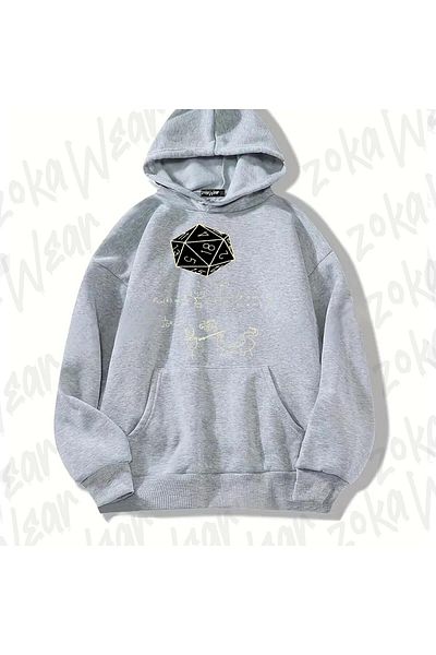 ZOKAWEAR Γκρι The Science Of 20 Sided Dice Φούτερ με στάμπα με κουκούλα
