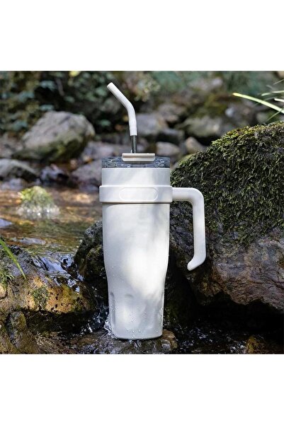 İly White İly Thermos Mug - with Straw, 1180 ml