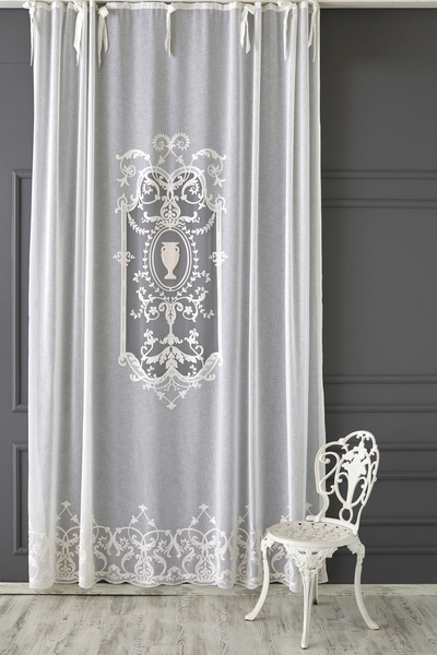 CASA NATURALE Keten Görünümlü Süzene Nakışlı Panel Perde 7217-04-392