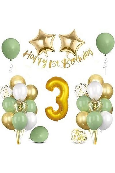 DÜVENCİ TİCARET Green Mouldy Green? Age Balloon Set - 3 Numbers