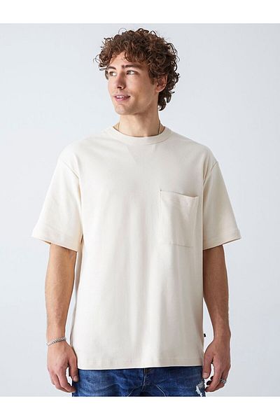 Ltb Relaxed Fit Beige T-shirt με τσέπες