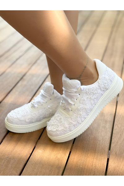Ayakkabı Tutkusu Stilo ® Pantofi de mireasă albi de damă cu talpă joasă Pantofi de mireasă sport, foarte confortabili, talpă ușoară