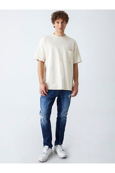Ltb Relaxed Fit Beige T-shirt με τσέπες