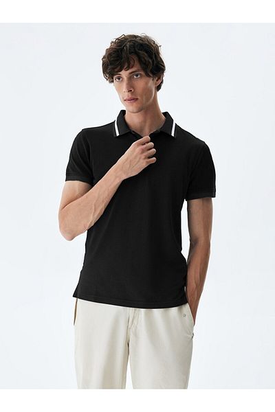 Ltb Μαύρο T-Shirt Polo Neck - Pale Effect
