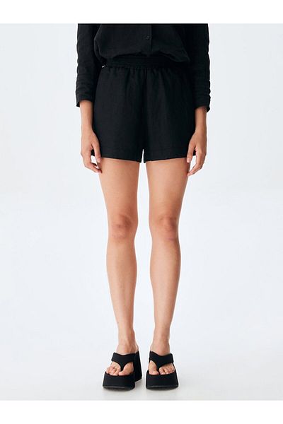 Ltb Linen Look Gray Shorts with Pockets