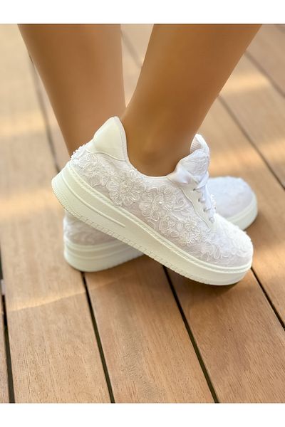 Ayakkabı Tutkusu Stilo ® Pantofi de mireasă albi de damă cu talpă joasă Pantofi de mireasă sport, foarte confortabili, talpă ușoară
