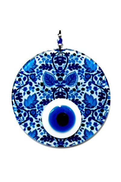 evimdeyokyok Yaprak Desenli El Yapımı Cam Nazar Boncuğu Yaprak Desenli Cam Duvar Süsü